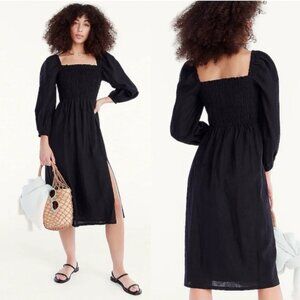 J.Crew 100% Linen Daydream Midi Smocked Dress Black - Size XXL